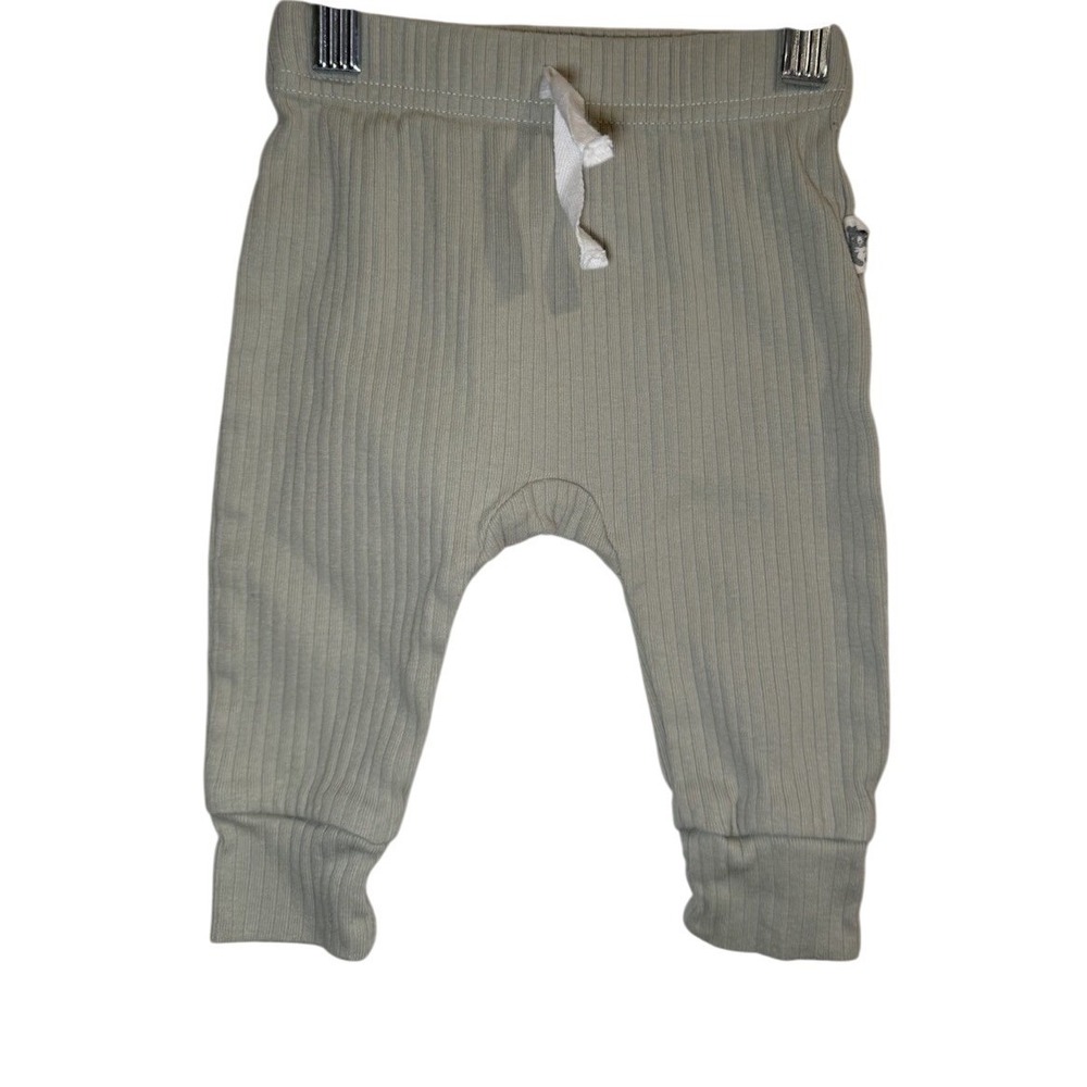 Rabbit and Bear Ribbed Knit Pants Sage Green Baby 3-6M‎ Organic Drawstring